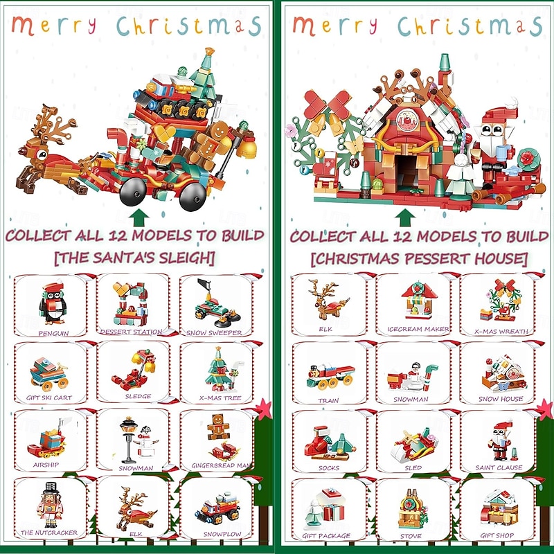 Christmas Advent Calendar Building Blocks for Kids Xmas Countdown Gift, Surprise Toy Gift Box for Boys Girls Age 6-12, 6-in-1 Santa Claus, Christmas Tree, Train & House Building Set, Holiday Present for Kids Age 6+4