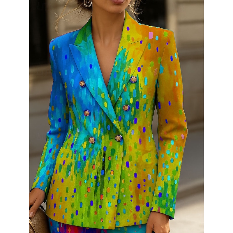 Women's Blazer Windproof Warm Buttons Formal Floral Casual Holiday Going out Casual Daily Regular Notch Lapel Regular Fit Long Sleeve Outerwear Yellow Blue Purple Spring Fall