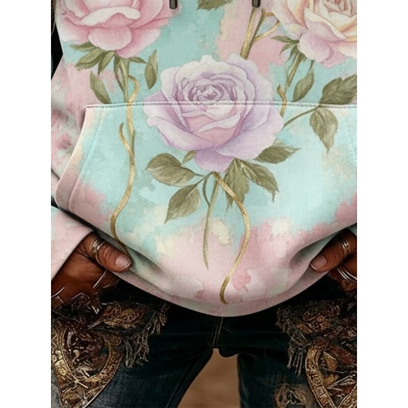 Women's Pullover Hoodies Floral Fashion Streetwear Casual Long Sleeve Hooded Regular Tops Dailywear Casual Sports Drawstring Pocket Print Green Spring Fall3