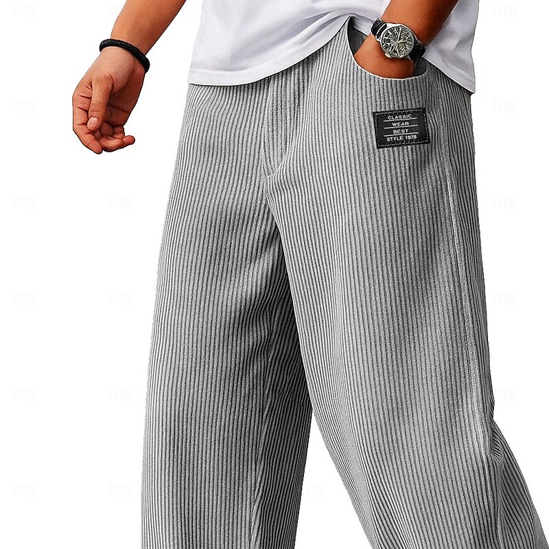 Men's Trousers Corduroy Pants Baggy Pants Straight Leg Sweatpants Drawstring Elastic Waist Solid Color Comfort Full Length Outdoor Daily Streetwear Fashion Classic Style Black Navy Blue Inelastic3