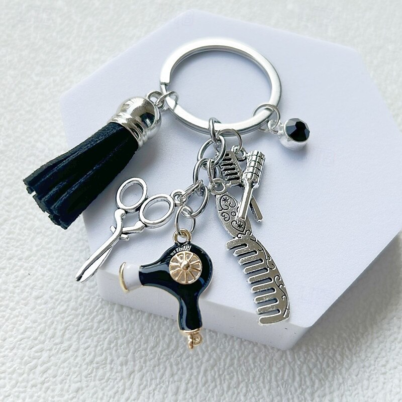 Hairstylist Gift Keychain Comb Scissors Charm Keychain Hairdresser Cosmetology Tassel Jewelry