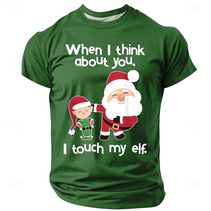Christmas Men's Santa Claus Funny Slang T Shirt Short Sleeve T shirt 3D Print Crew Neck Shirt Daily Designer Artistic Vacation Party Street Black Red Blue All Seasons Clothing Apparel S M L XL XXL3