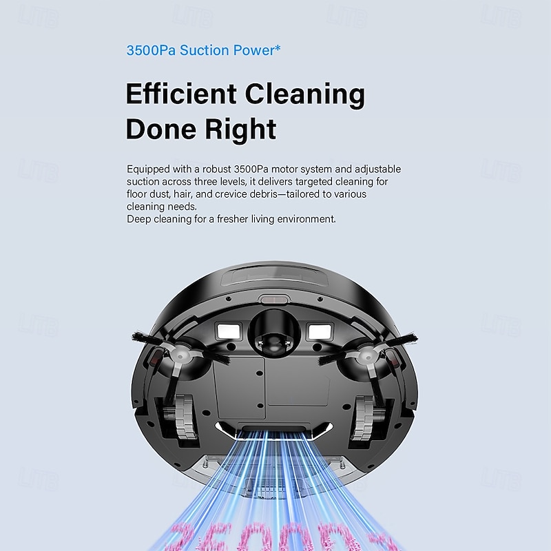 Sweeping and Mopping Robot Combo with LiDAR Navigation APP Operation Smart Mapping No-Mop Zones and Invisible Wall Settings Auto Charging Long-Lasting Battery Life 3500Pa Powerful Suction3