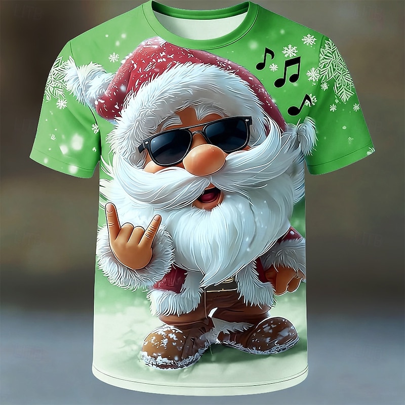 Christmas Men's Santa Claus T Shirt Short Sleeve T shirt 3D Print Crew Neck Shirt Daily Designer Artistic Vacation Party Street Light Blue Red Purple All Seasons Clothing Apparel S M L XL XXL XXXL4