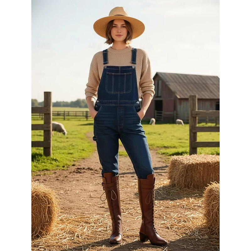 Women's Genuine Leather Knee High Boots, Premium Cowhide Material, Lace-Up and Buckle Detail, Block Heel, Urban Casual Fashion Footwear for Women4