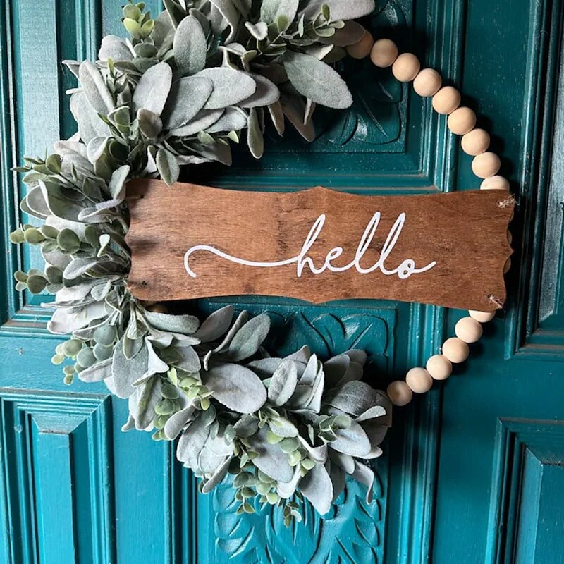 Wreath for Front Door Artificial Flower Wooden Bead Wreath Door Hanging Garden Window Wedding Sign Vine Ring Wall Decor Prop Home Party Decoration2