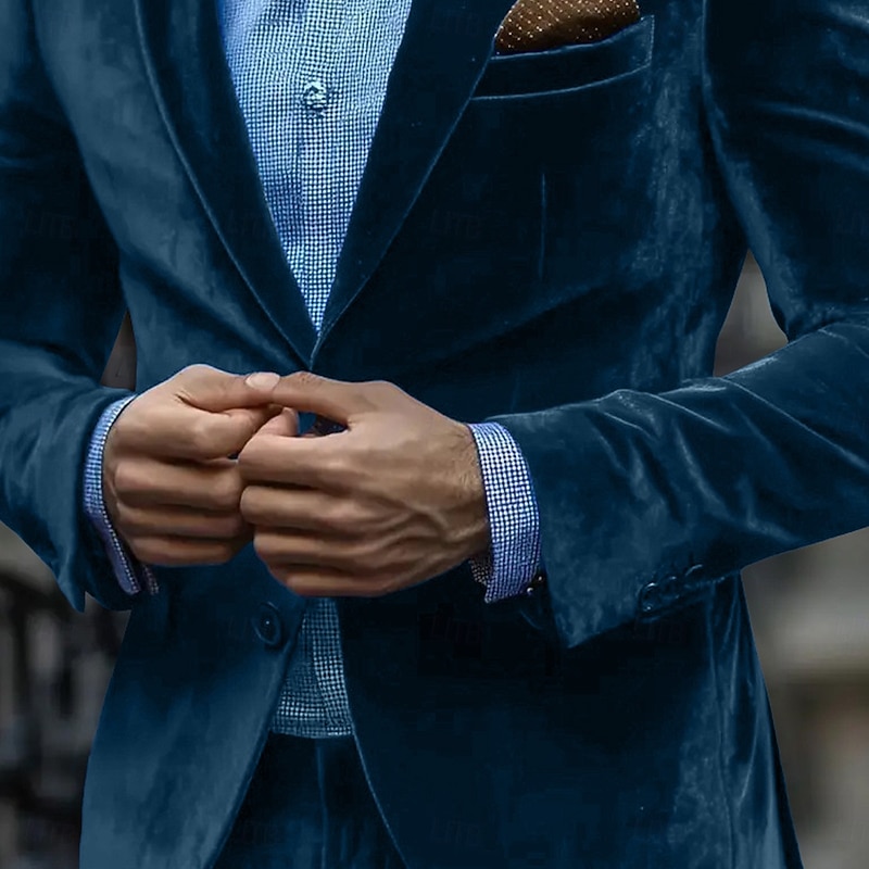 Men's Velvet Blazer Daily Daily Fall Winter Velvet Solid Color Classic Single Breasted One-button Blazer Red Blue Green3