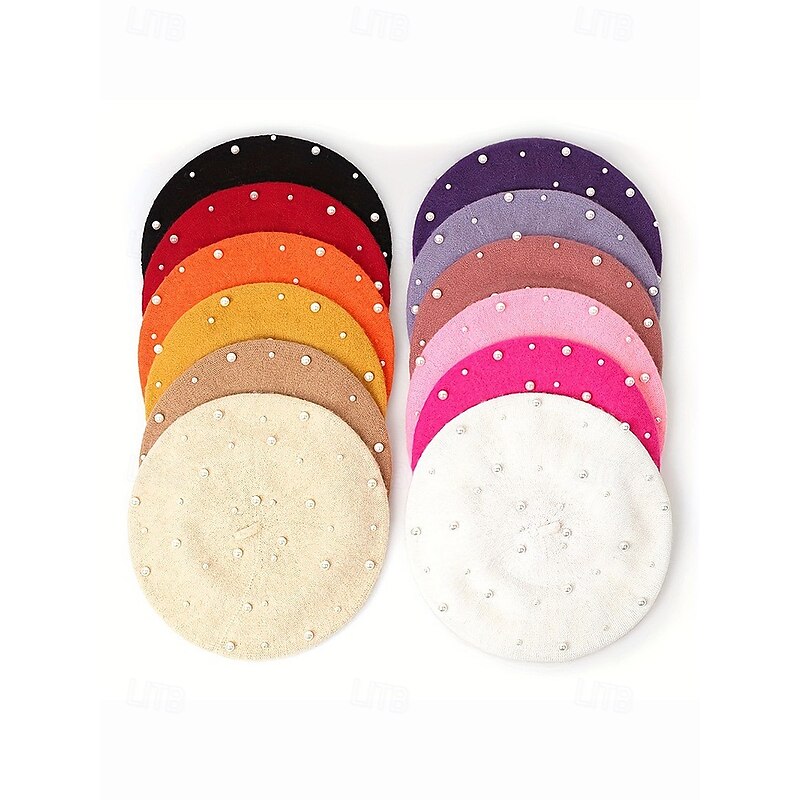 Women's Christmas Faux Cashmere Beret Hat, Elegant Pearl Embellished Winter Hat, Soft Warm French Style Cap for Holiday, Party and Daily Wear, Multi-Color Options4