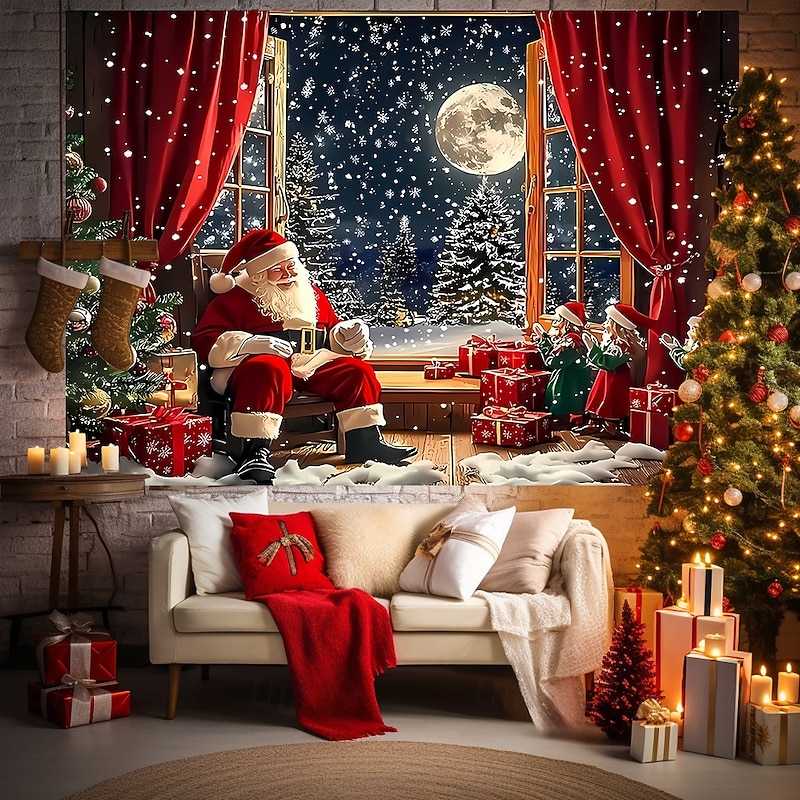Christmas Tapestry Banners Blanket Santa Claus Cozy Party Living Room Dorm Shooting Backgrounds Yard Gift Home Decor3