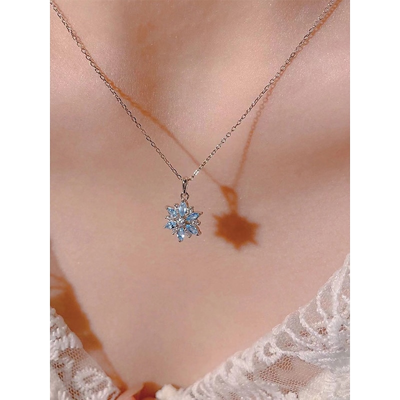 Women's Snowflake Pendant Necklace with Blue Crystals, Elegant Winter Jewelry for Christmas Parties & Holiday Gifts4
