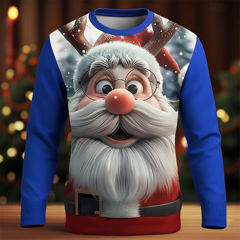 Christmas Men's Santa Claus 3D Funny T Shirt Long Sleeve T shirt 3D Print Crew Neck Shirt Fashion Basic 3D Street Casual Daily Black Red Blue Summer Spring Clothing Apparel S M L XL XXL XXXL2