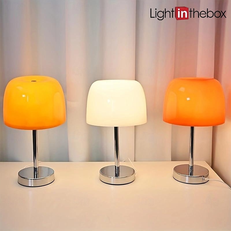1pc Retro Glass Mushroom Table Lamp, Modern Bedroom Bedside Homestay Atmosphere Decor Lamp Living Dining Room Medieval Glass Desk Lamp