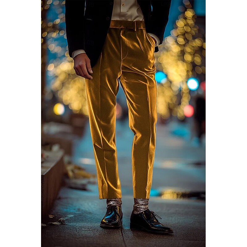 Men's Trousers Dress Pants Suit Pants Velvet Pants Pocket Plain Comfort Soft Full Length Party Business Daily Fashion Streetwear Black Wine Micro-elastic4