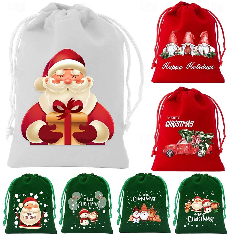 7pcs Large Christmas Drawstring Bags - Santa Claus, Merry Christmas, Red & Green Holiday Party Favors with Drawstring Closure Gift Bags Ideal for Xmas, Halloween, Easter, Thanksgiving Gifts Storage3