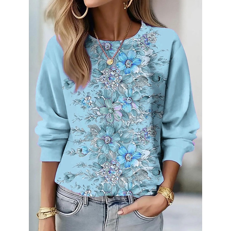 Women's Pullover Sweatshirt Hoodies Floral Graphic Fashion Casual Long Sleeve Crew Neck Round Neck Regular Tops Street Dailywear Print Red Blue Purple Green Spring Fall Winter3