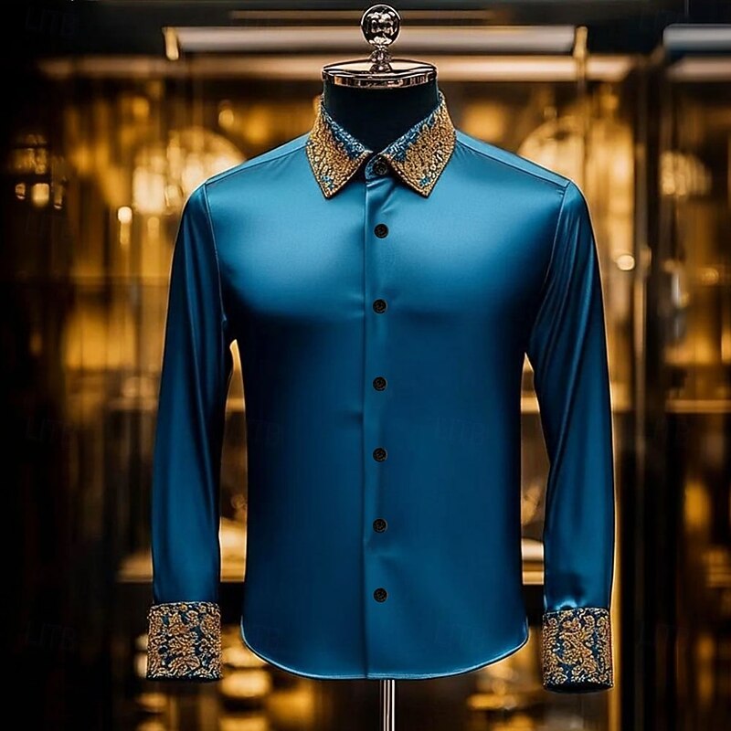 Men's Floral Print Ethnic Shirt Satin Shirt Dress Shirt Long Sleeve Vintage Retro Vacation Dailywear Summer Spring Fall Turndown 3D Print Button Up Shirts Black Burgundy Blue