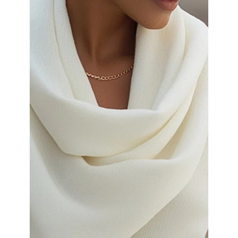 Women's Blouse Solid Color Elegant Stylish Basic Long Sleeve Cowl Neck Regular Tops Daily Ruched White Spring Fall Winter3