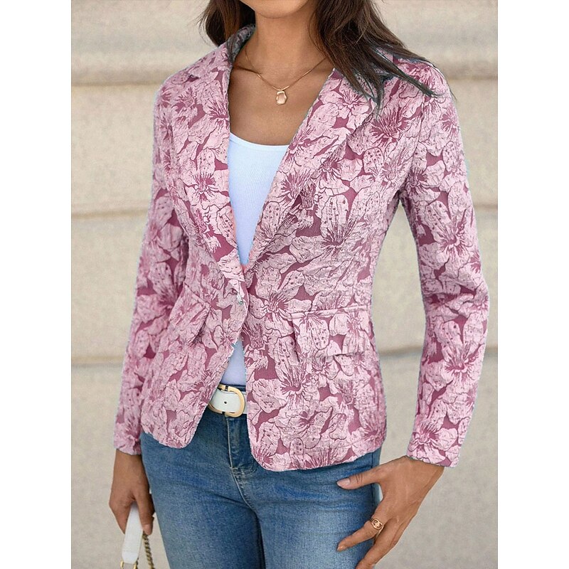 Women's Blazer Windproof Comfortable Buttons Christmas Elegant Active Fashion Solid Color Formal Anniversary Office Office / Career Single Breasted Regular Notch Lapel Loose Fit Long Sleeve Outerwear3