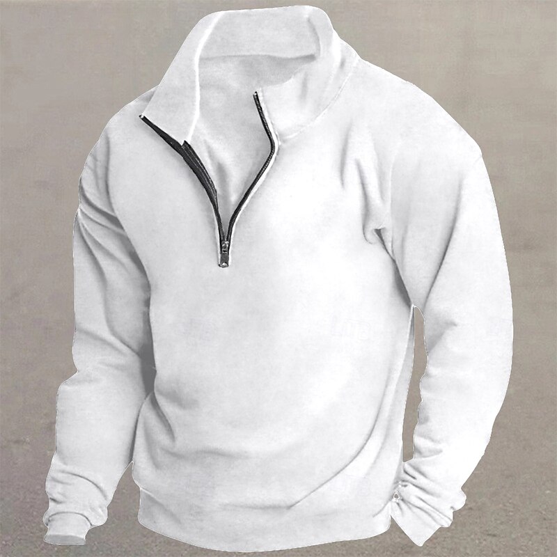 Men's Sweatshirt Fleece Sweatshirt Pullover Quarter Zip Sweatshirt Black White Wine Red Khaki Standing Collar Plain Sports & Outdoor Casual Daily Streetwear Athletic Spring Fall Clothing Apparel2