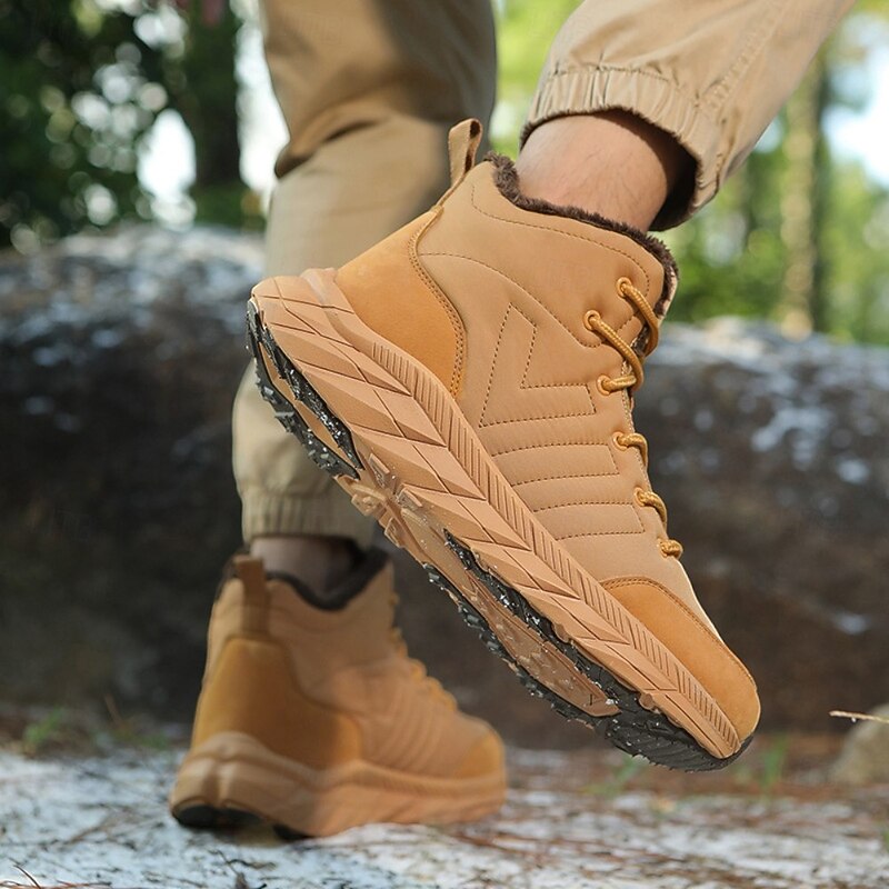 Men's Non-Slip Warm Winter Hiking Boots with Fur Lining, Outdoor Casual Ankle Sneakers for Cold Weather