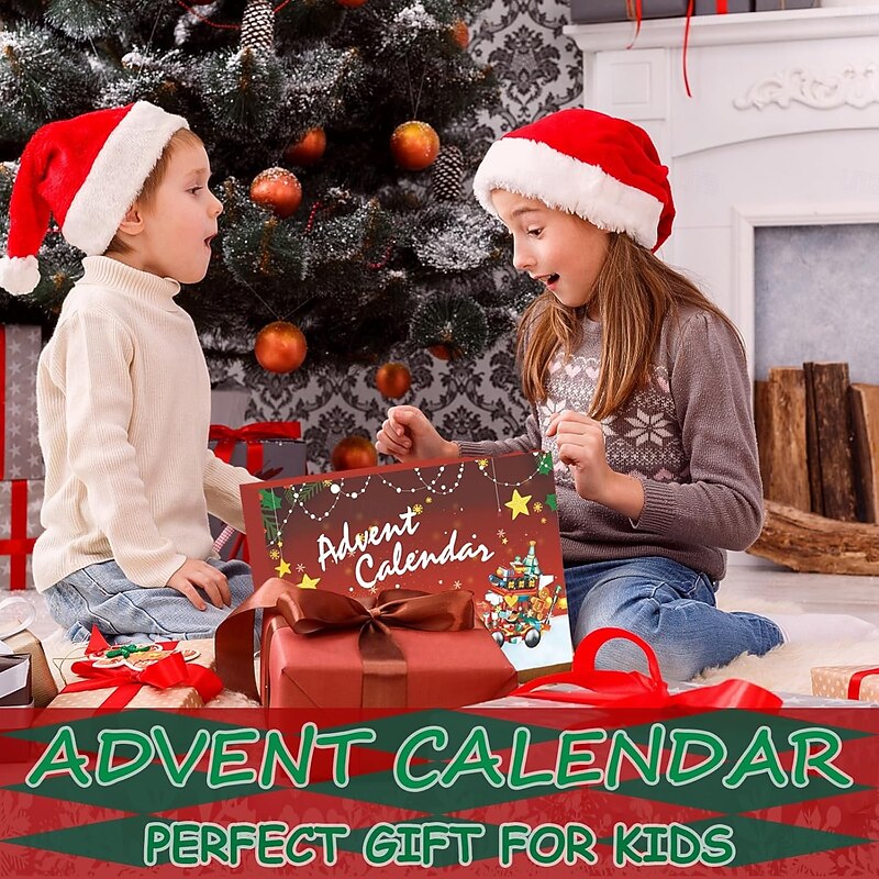 Christmas Advent Calendar Building Blocks for Kids Xmas Countdown Gift, Surprise Toy Gift Box for Boys Girls Age 6-12, 6-in-1 Santa Claus, Christmas Tree, Train & House Building Set, Holiday Present for Kids Age 6+2