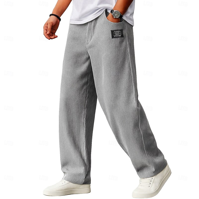 Men's Trousers Corduroy Pants Baggy Pants Straight Leg Sweatpants Drawstring Elastic Waist Solid Color Comfort Full Length Outdoor Daily Streetwear Fashion Classic Style Black Navy Blue Inelastic2