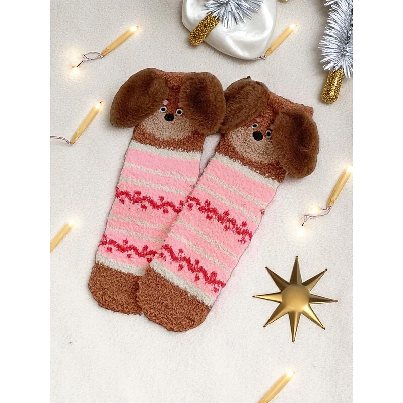Women's Christmas Cozy Fuzzy Socks, Cute Dog Design Warm Winter Homewear Slippers for Holiday Lounging & Gifts4
