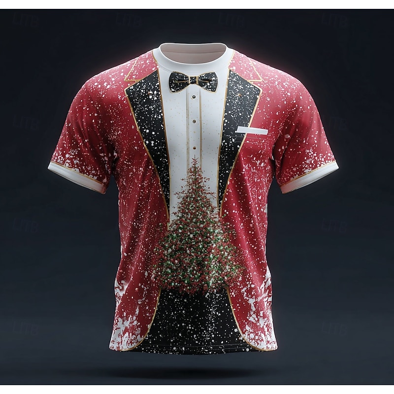 Christmas Men's Costume T Shirt Short Sleeve T shirt 3D Print Crew Neck Shirt Daily Designer Artistic Vacation Party Street Black / Red Red 3 Red All Seasons Clothing Apparel S M L XL XXL XXXL