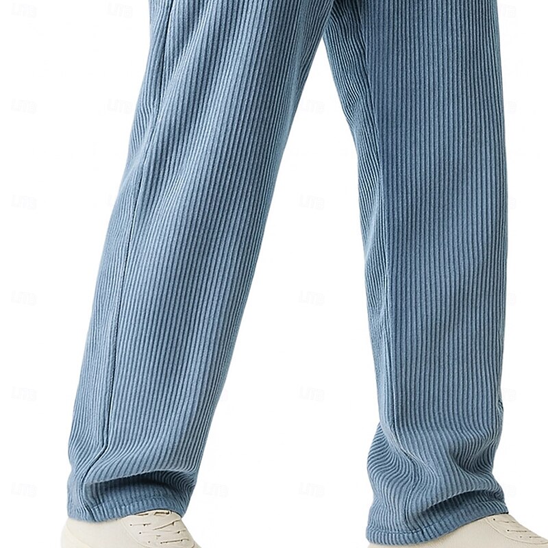 Men's Trousers Corduroy Pants Baggy Pants Straight Leg Sweatpants Drawstring Elastic Waist Solid Color Comfort Full Length Outdoor Casual Daily Fashion Chic & Modern Black Navy Blue Inelastic4