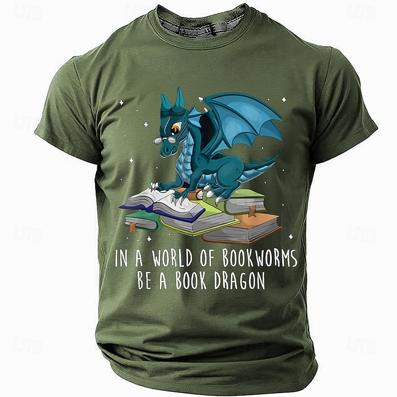 Funny 'Book Dragon' Reading T-Shirt, Fantasy Dragon and Books Graphic Tee for Book Lovers and Readers2