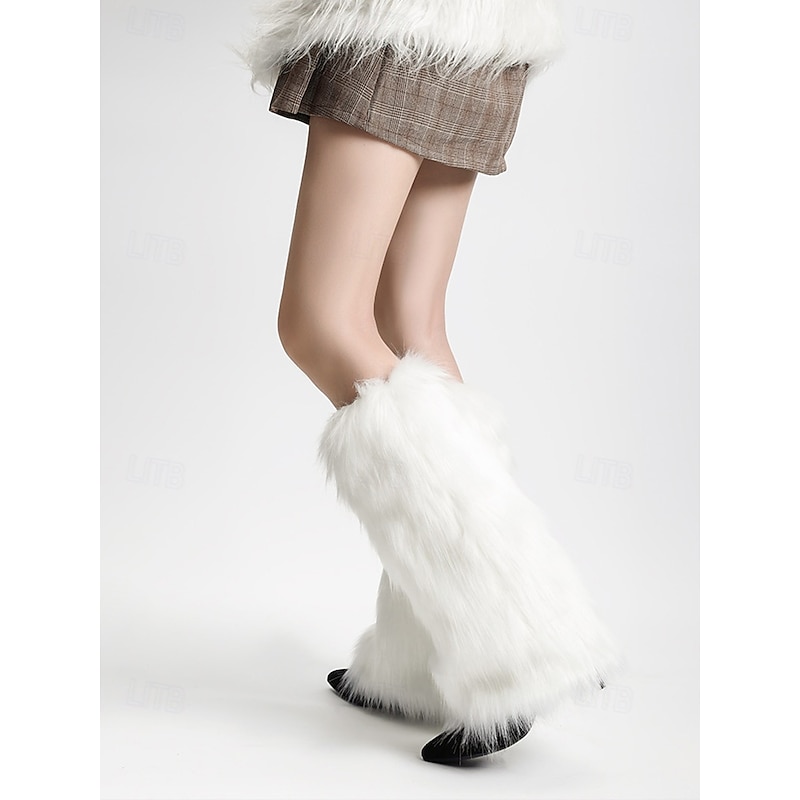 Women's Faux Fur Leg Warmers, Fluffy Knee High Boot Covers, Stylish Winter Party Costume Accessories, Christmas & Holiday Outfits4