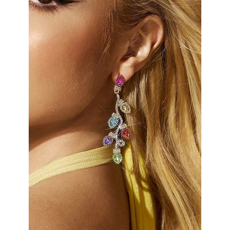 Women's Christmas Alloy Drop Earrings, Colorful Rhinestone Dangle Earrings with Multicolor Gem Design, Elegant Holiday Party Jewelry Gift for Women4