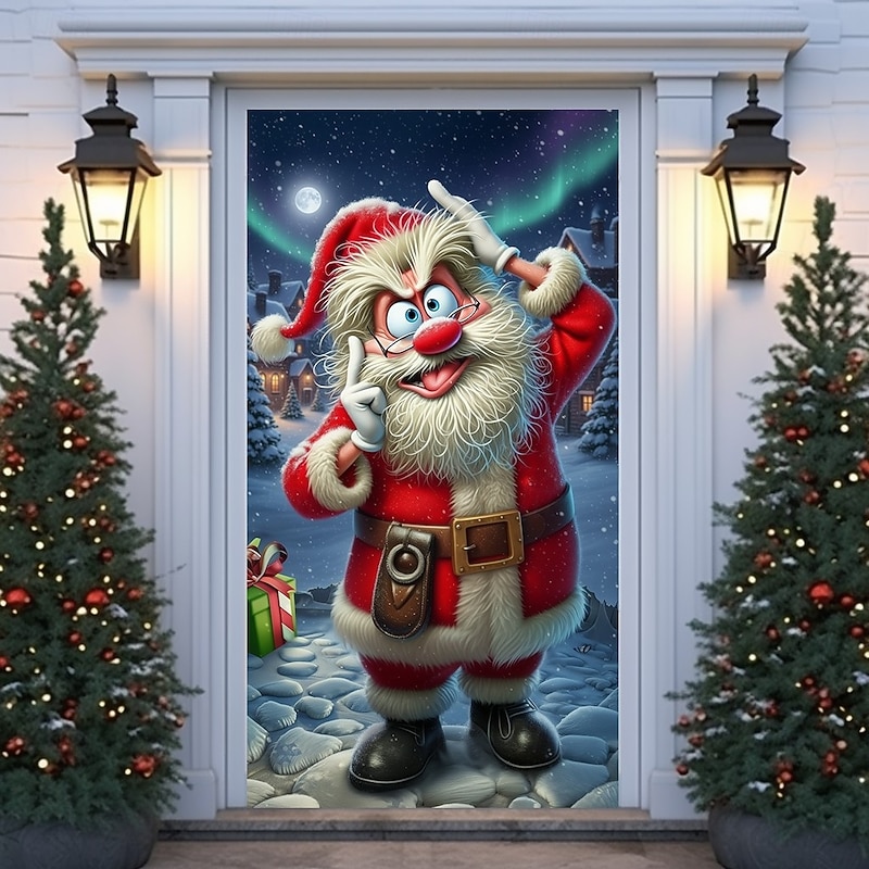Christmas Door Cover Winter Holiday Decoration Drapes with Santa Claus Reindeer and Christmas Gift Boxes Print for Home Entryway Living Room Bedroom Indoor Outdoor Festive Seasonal Decor4