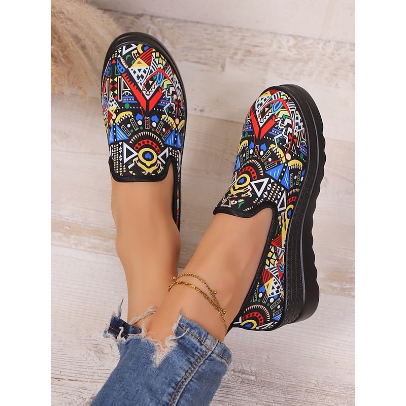 Women's Colorful Geometric Print Slip-On Shoes, Breathable Lightweight Casual Shoes for Artistic Street Style, Daily Wear & Travel3