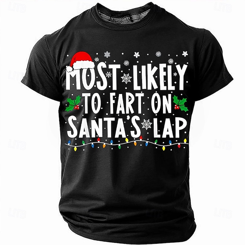 Christmas 'Fart on Santa's Lap' Funny Men's Short Sleeve Crewneck T-Shirt, Ugly Xmas Party Graphic Tee, Gag Gift for Husband or Buddy4