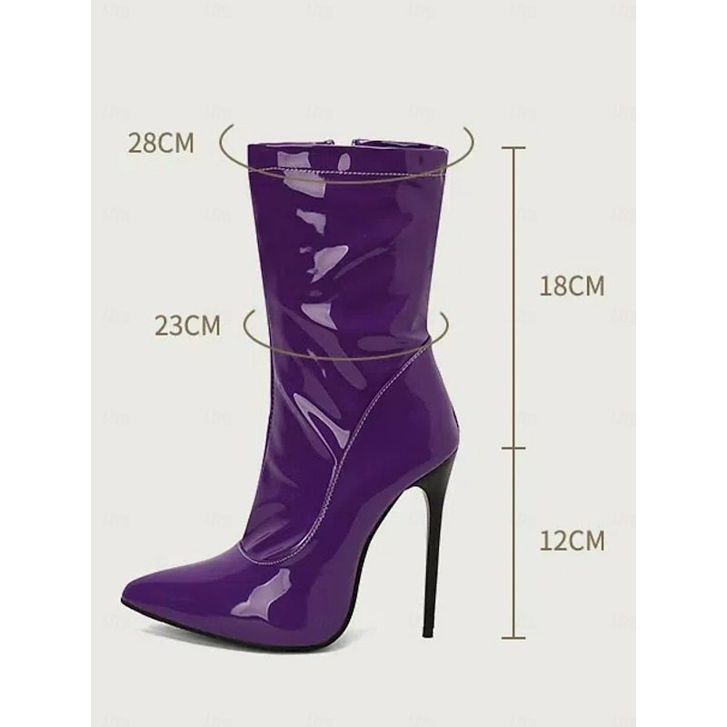 Women's Purple Patent Leather Ankle Boots with Stiletto Heels - Stylish Pointed Toe Boots, Perfect for Nightlife Parties and Fashion-Forward Events4