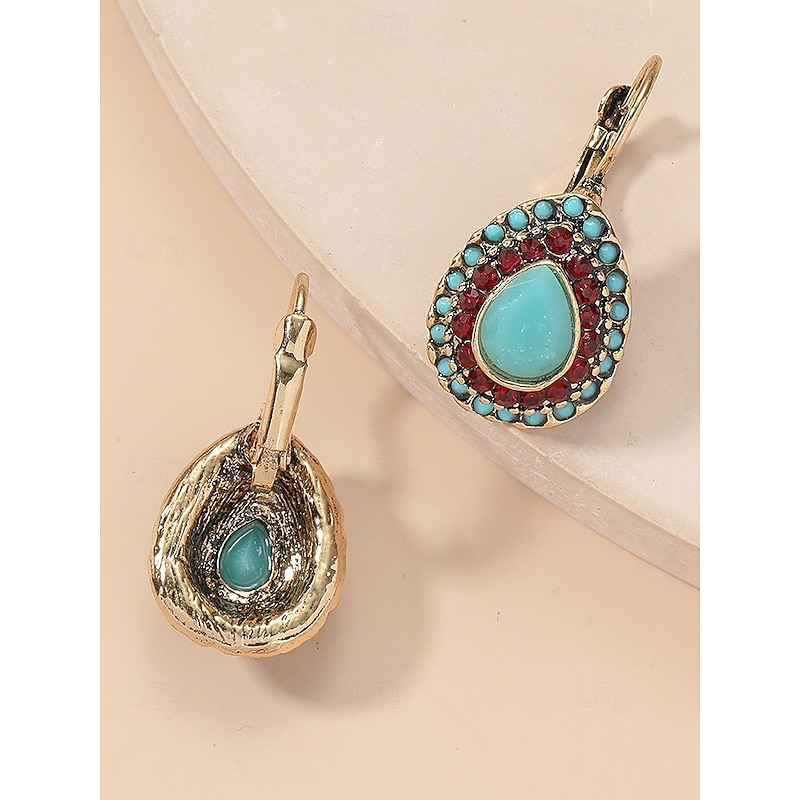 Women's Bohemian Teardrop Dangle Earrings with Colorful Gemstone Accents, Vintage Ethnic Style Jewelry for Casual Wear, Parties and Festivals4