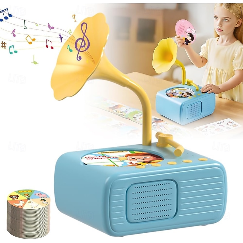 Children's Early Education Phonograph Story Machine with 99 Cards,Toddler Gramophone, Educational Toddler Phonograph, Interactive Storytelling Toy for Preschool, Baby Music Player for Children