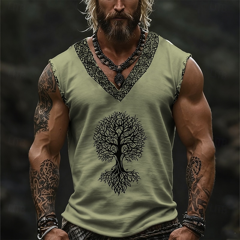 Men's Tank Top Vest Top Undershirt Sleeveless Shirt Sleeveless V Neck Summer Tree Vintage Designer Basic Print Vacation Street Going out White Blue Green Top Tee for Men3
