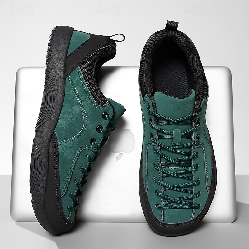 Men's Green Casual Sneakers with Soft Rubber Sole and Lace-Up Design, Comfortable Outdoor Walking Shoes for Travel, Sports and Everyday Fashion3