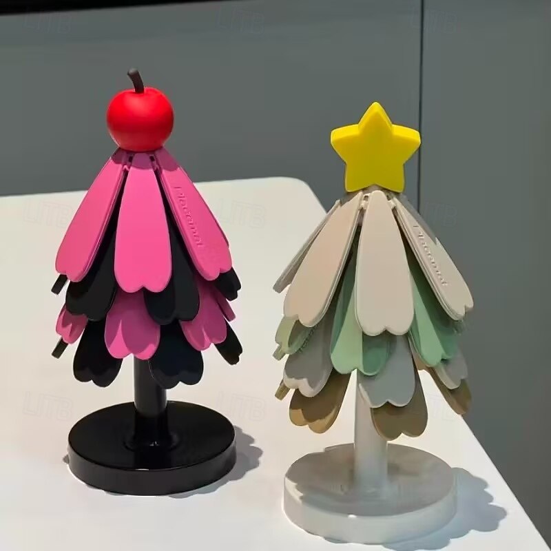 Christmas Tree Heat-Resistant Placemat with 3/4 Coasters & Stand - Non-Slip Kitchen Coaster, Heatproof Table Mat for Dining, Pot Pad, Cup Holder, Space-Saving Holiday Table Decor2