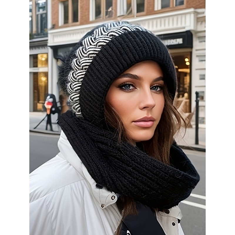 Women's Winter Knit Hat Scarf Set with Pom Pom, Fleece Lined 2-in-1 Beanie and Neck Warmer, Cozy Warm Outdoor Accessory for Cold Weather & Christmas Gifts2