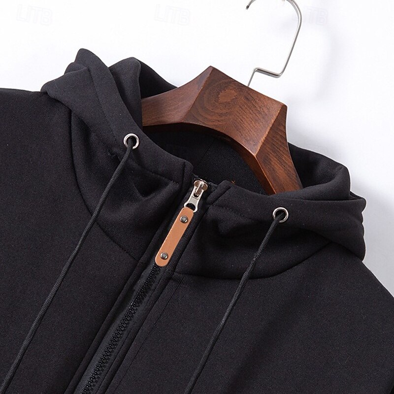 Men's Hoodie Full Zip Hoodie Fleece Hoodie Fleece lined Hoodie Black Burgundy Hooded Plain Sports & Outdoor Casual Daily Streetwear Cool Sportswear Fall Winter Clothing Apparel Hoodies Sweatshirts3