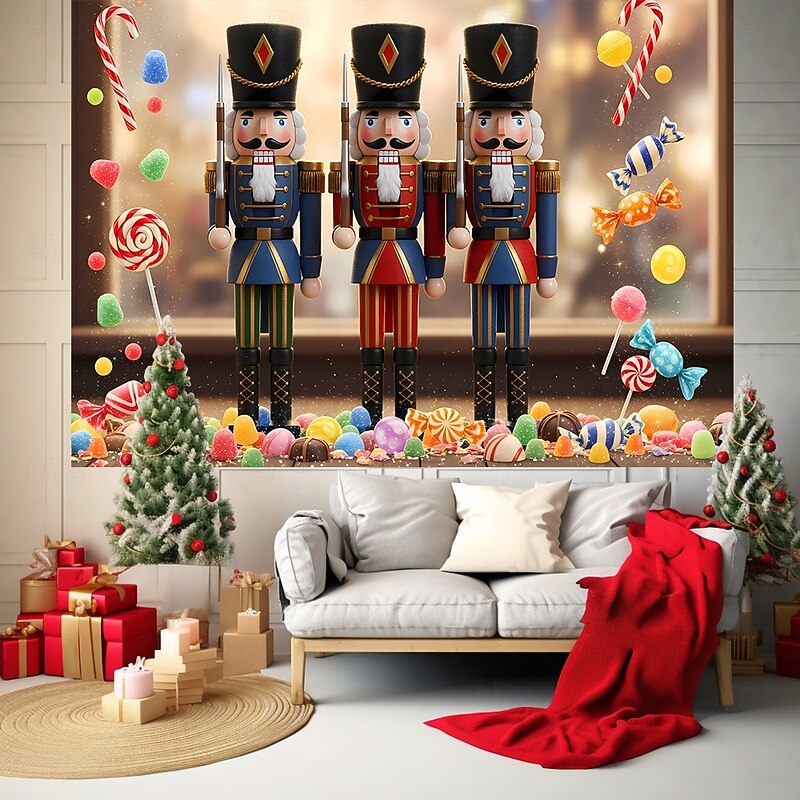 Christmas Tapestry Banners Blanket Walnut Soldiers Cozy Party Living Room Dorm Shooting Backgrounds Yard Gift Home Decor4