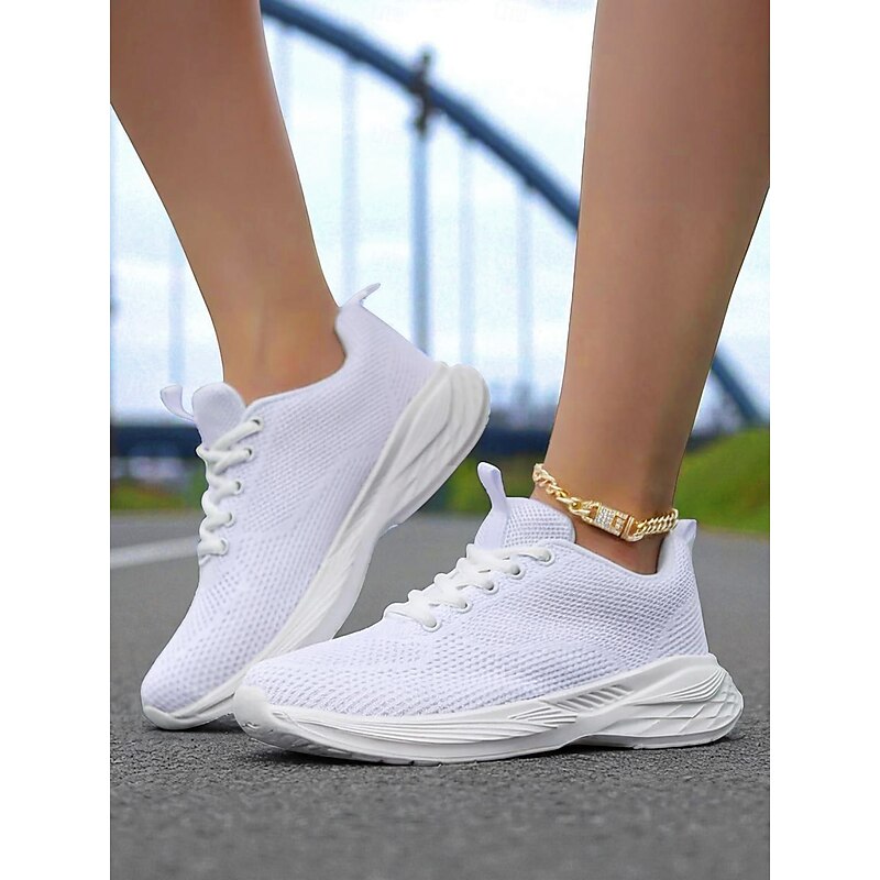 Women's Coffee Flyknit Lace-Up Sneakers with Breathable Mesh Upper and Cushioned Sole, Lightweight Casual Walking Shoes for Running, Travel & Everyday Wear4