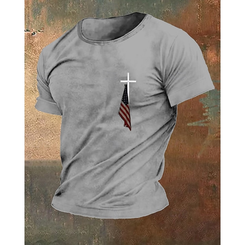 Men's T Shirt Tee Short Sleeve Shirt Tee Top Short Sleeve Crew Neck Summer American US Flag Fashion Designer Basic Print Vacation Street Going out Black Red Burgundy Top Tee for Men