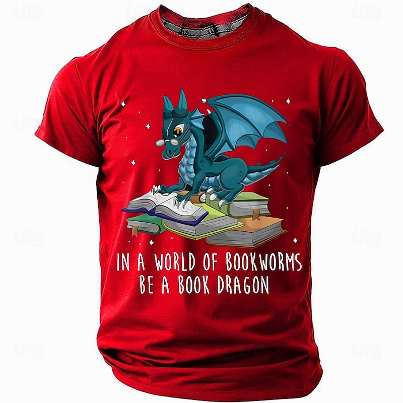 Funny 'Book Dragon' Reading T-Shirt, Fantasy Dragon and Books Graphic Tee for Book Lovers and Readers3
