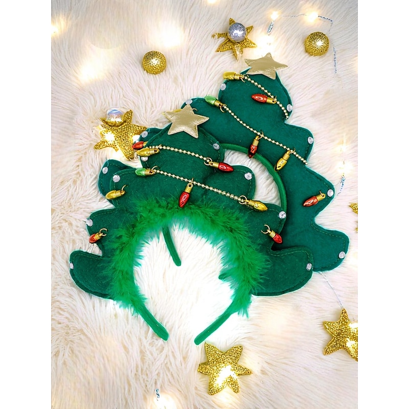 Women's Christmas Tree Headband with Ornaments and Star, Festive Holiday Costume Hair Accessory for Xmas Parties & Celebrations3