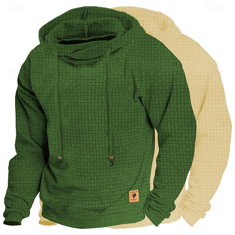 Men's Hoodie Waffle Hoodies Pullover Hoodie Sweatshirt Black+Dark Gray Dark Gray+Light Gray Navy Blue+Light Gray Army Green+Dark Gray Army Green+Black Hooded Plain Textured Sports & Outdoor Casual4