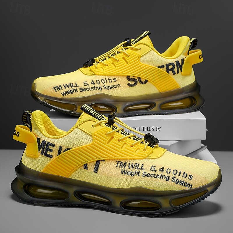 Men's Yellow Street Style Sneakers with Air Cushion Sole and Mesh Upper, Lightweight Athletic Fashion Shoes for Running, Gym and Casual Wear3